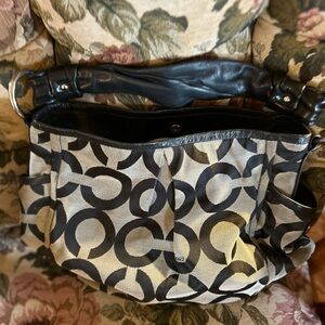 Coach Black and Tan Signature Shoulder Bag